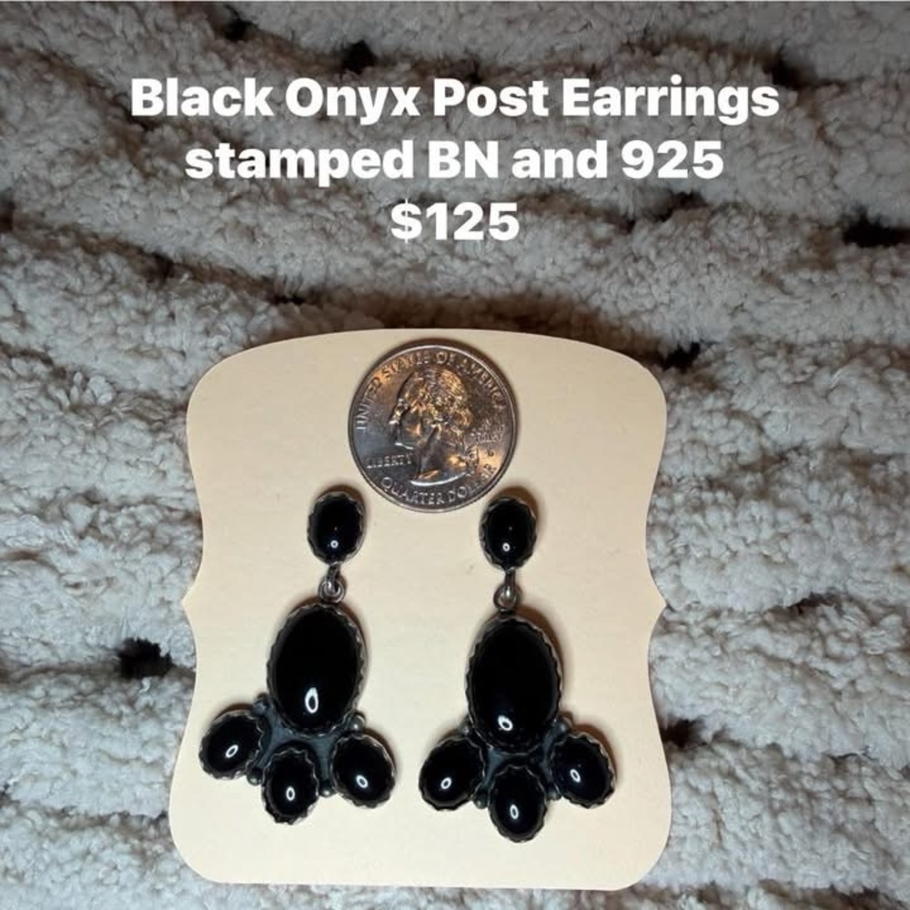 Black Onyx and Sterling Post Earrings